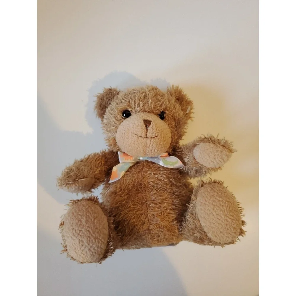 Carter's Tykes Rattle‎ TEDDY BEAR Soft Fuzzy 9in Plush Animal Print Bow